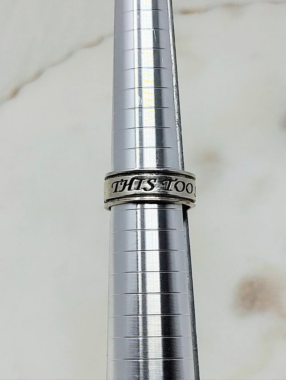 Size 8 Silver Ring With Inspirational Inscription 